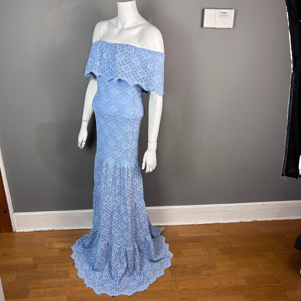NightCap Clothing Dress Small Lace Cottagecore Off The Shoulder Blue DRAMATIC